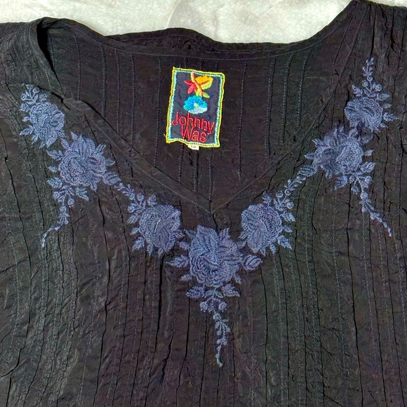 Johnny Was Floral Embroidered Black Semi Sheer Tunic - Picture 3 of 7